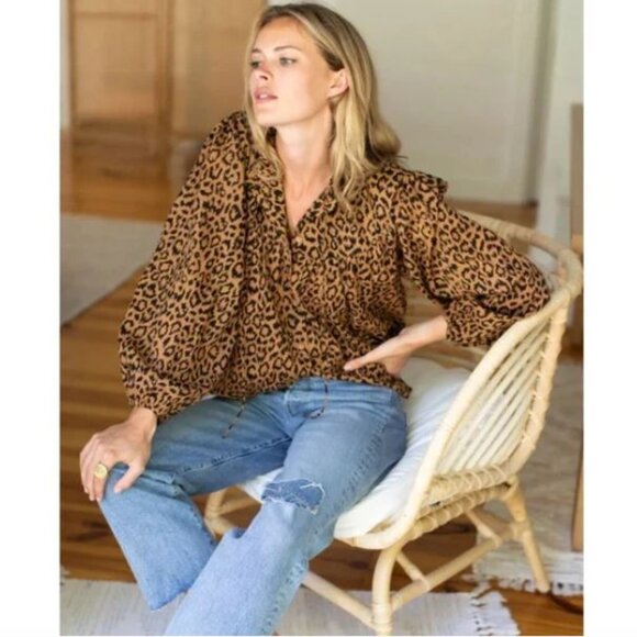 Emerson Fry India Collection  Emmaline Blouse Leopard Animal Print Top Sz M - Picture 2 of 7